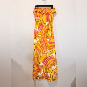 Banana Republic Trina Turk Silk Retro Psychedelic Strapless Maxi Dress Resort 6